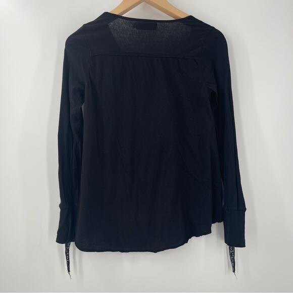 JOHNNY WAS x LOVE AND LIBERTY Top Small Long Sleeve Distressed Lace Boho Henley - Picture 2 of 11